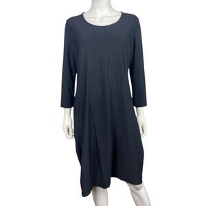 Porto SF Women's 3 Black Lagenlook Artsy Knit Stretch Midi Dress EUC